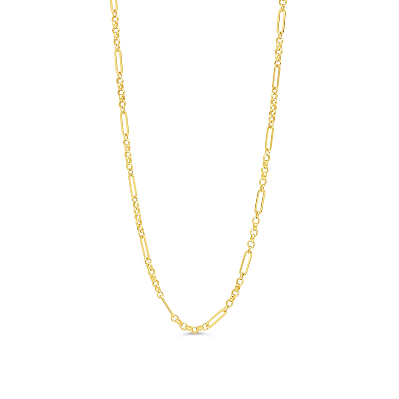 yellow gold heavy fancy paperclip rolo link chain necklace
