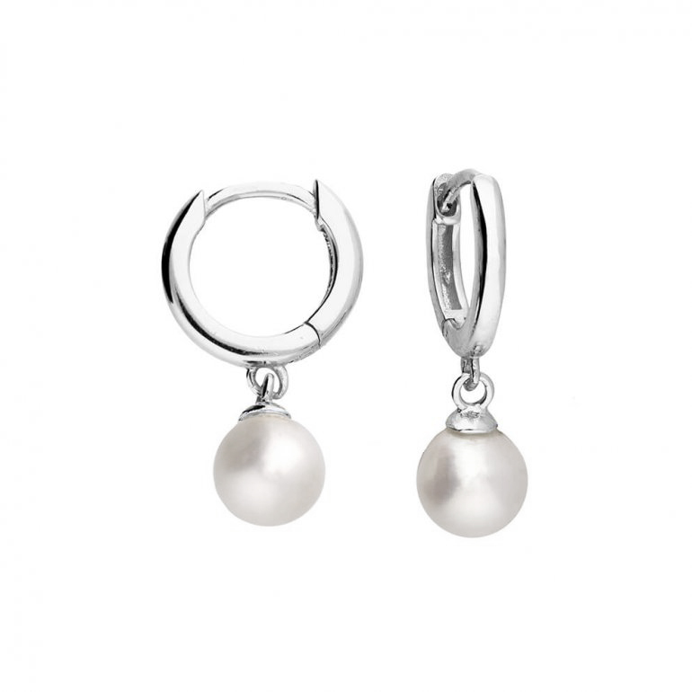 sterling silver pearl huggie drop earrings