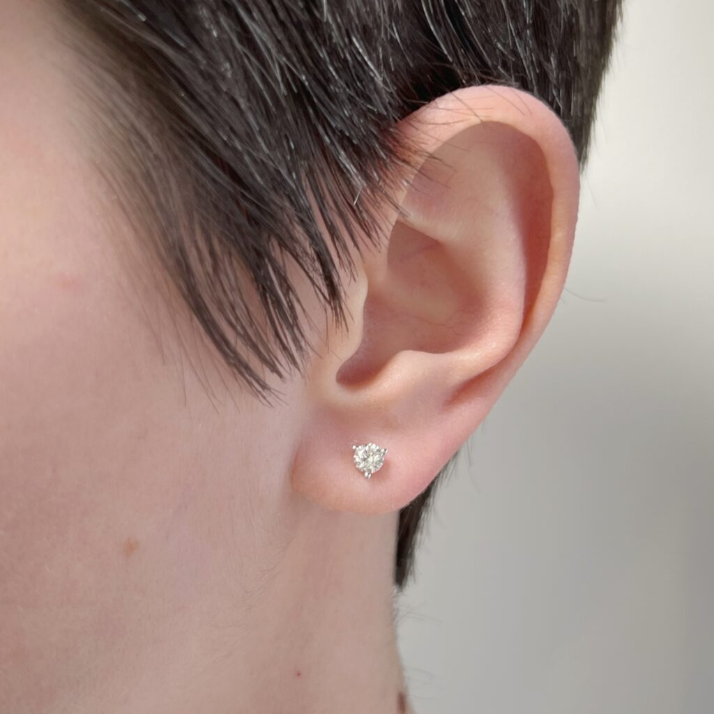 model white gold diamond studs three prong