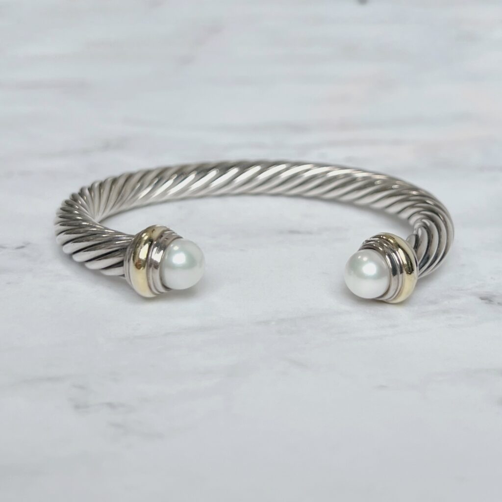 BR00253 David yurman sterling silver pearl bangle bracelet