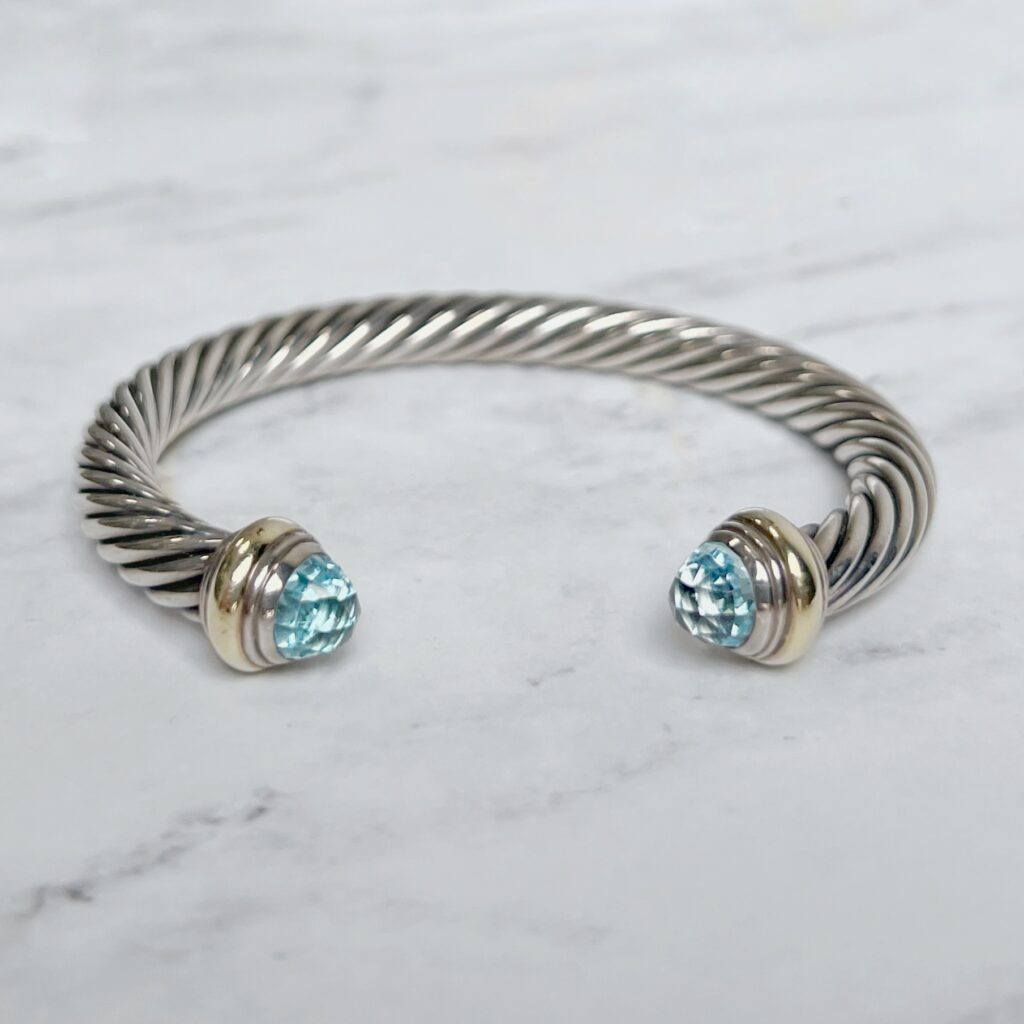 BR00254 David yurman sterling silver blue topaz bangle bracelet front