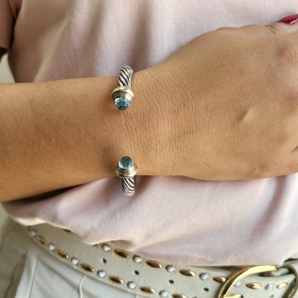 BR00254 David yurman sterling silver blue topaz bangle bracelet model