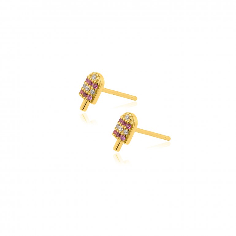ER01280 side sterling-silver-gold-vermeil-color-cz-popsicle-stud-earrings sterling silver gold vermeil color cz popsicle stud earrings