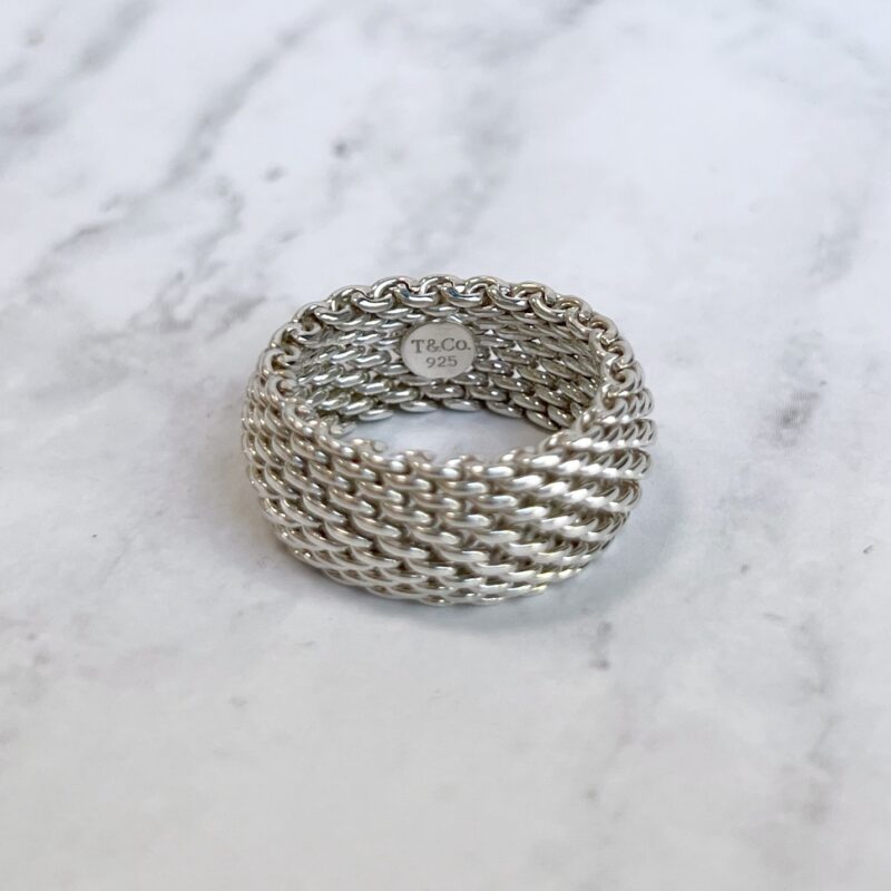 RG01618 Tiffany & co sterling silver domed mesh ring logo