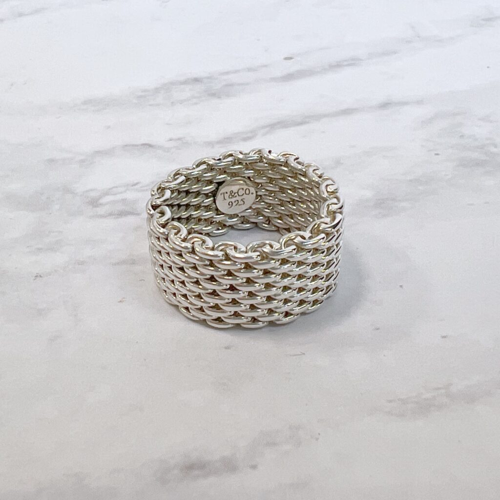 RG01619 Tiffany & co sterling silver mesh ring logo
