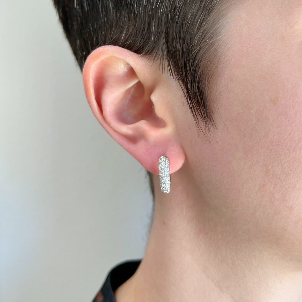 white gold pave diamond hoop earrings model