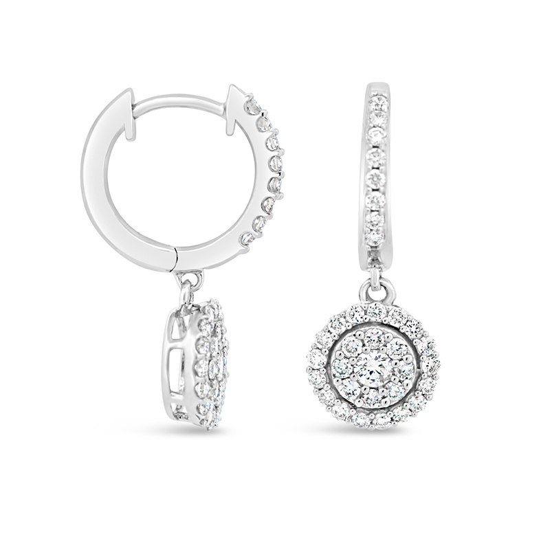 white gold diamond pave drop huggie earrings