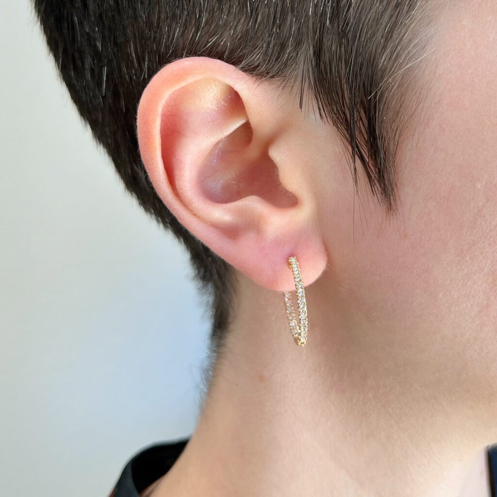 yellow gold inside and out diamond hoop earrings model