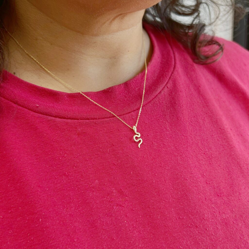 yellow gold dainty snake pendant necklace