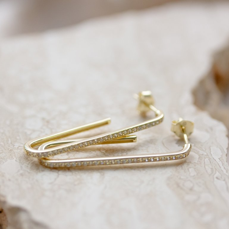 sterling silver gold vermeil cubic zirconia paperclip drops long oval earrings styled