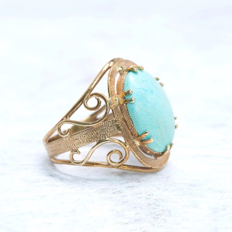 AN00183 vintage Turquoise Filigree Yellow Gold Ring