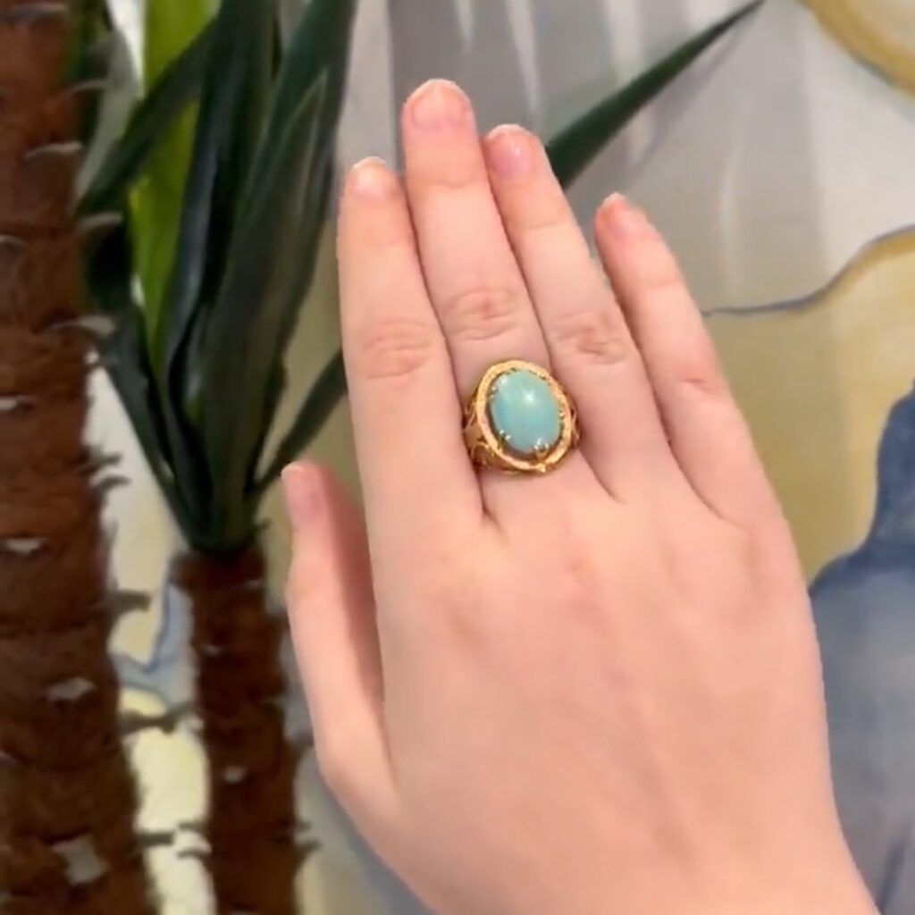 AN00183 vintage Turquoise Filigree Yellow Gold Ring
