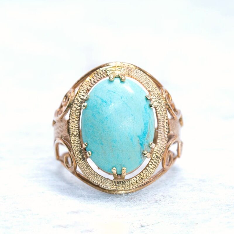 AN00183 vintage Turquoise Filigree Yellow Gold Ring