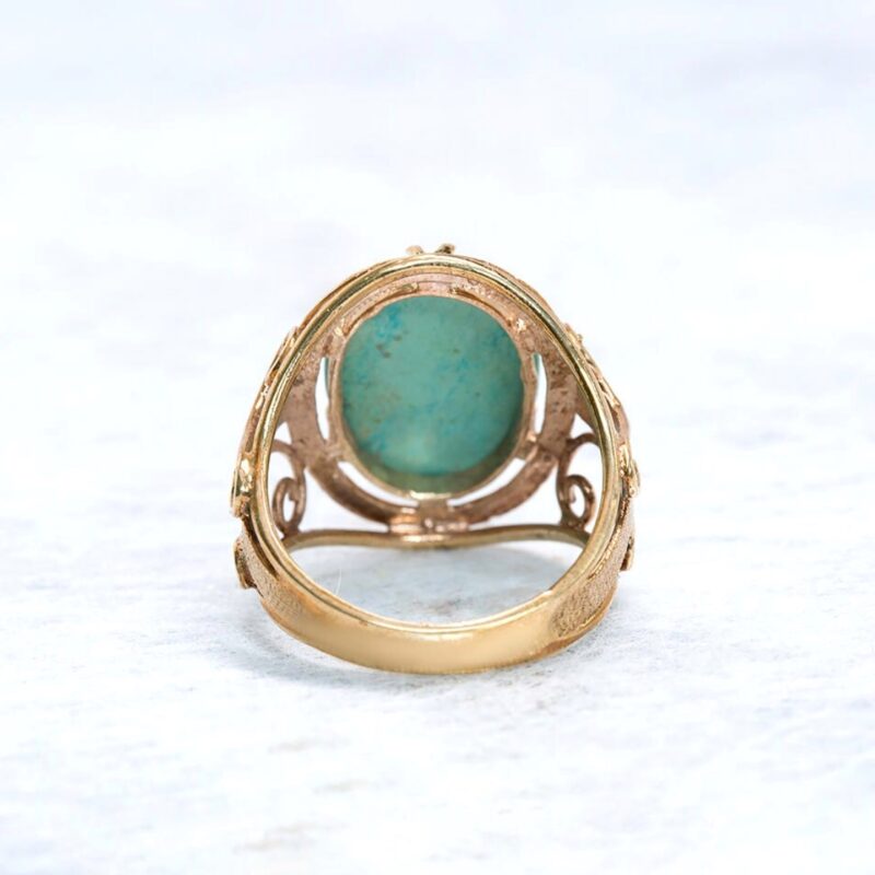 AN00183 vintage Turquoise Filigree Yellow Gold Ring