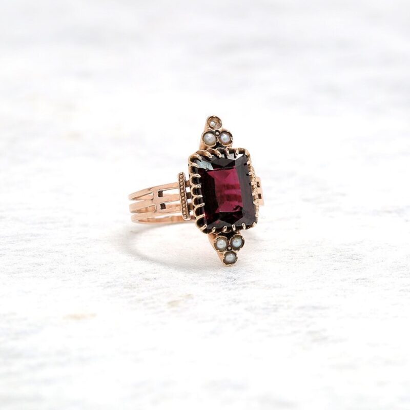 AN00080 Antique Rose Gold Rhodolite Garnet Ring