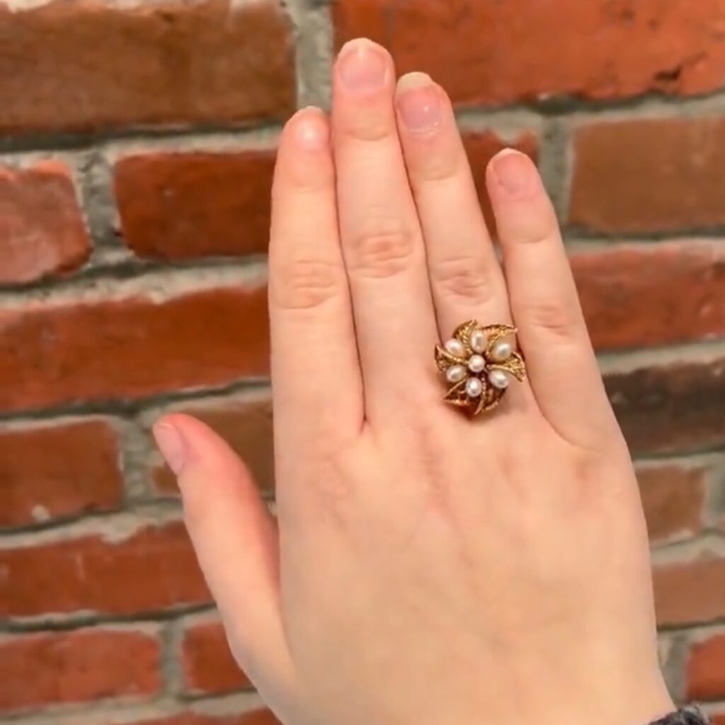 AN00064 vintage gold Flower Pearl Ring