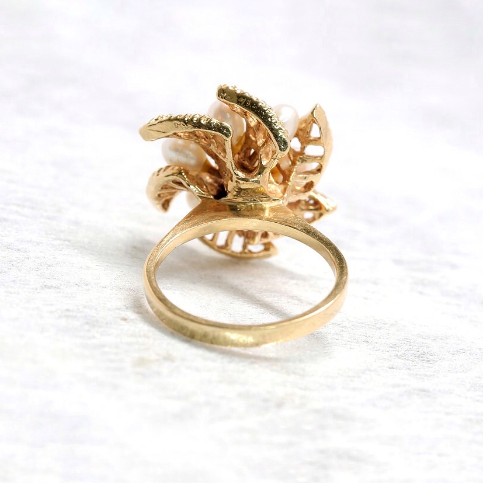 AN00064 vintage gold Flower Pearl Ring