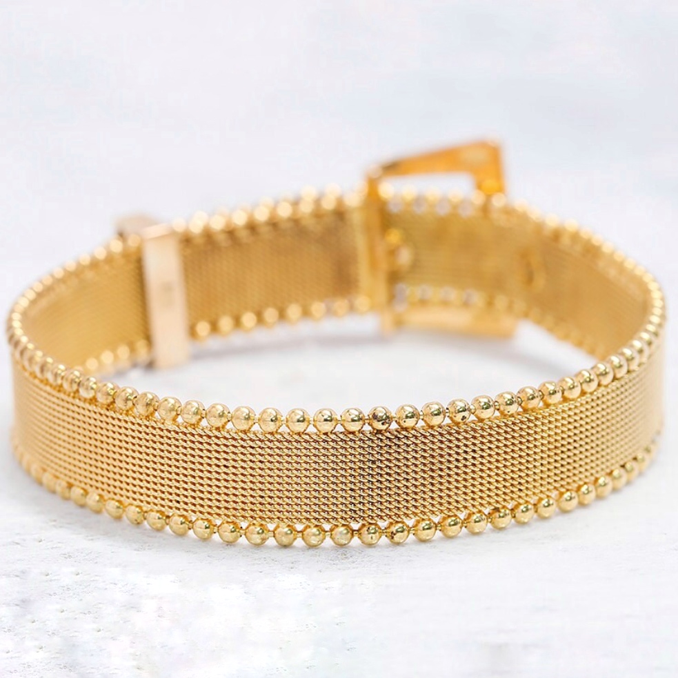 AN00141 Yellow Gold antique pearl mesh bracelet