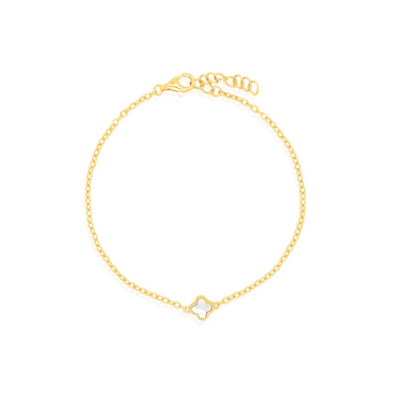 BR00435 silver gold vermeil mother of pearl clover chain bracelet silver gold vermeil mother of pearl clover chain bracelet