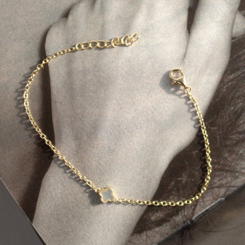 BR00435 silver gold vermeil mother of pearl clover chain bracelet styled silver gold vermeil mother of pearl clover chain bracelet