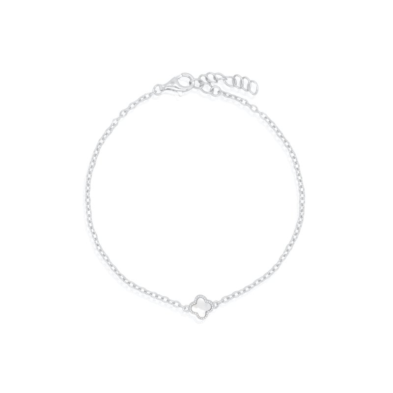 BR00436 silver mother of pearl clover chain bracelet silver mother of pearl clover chain bracelet