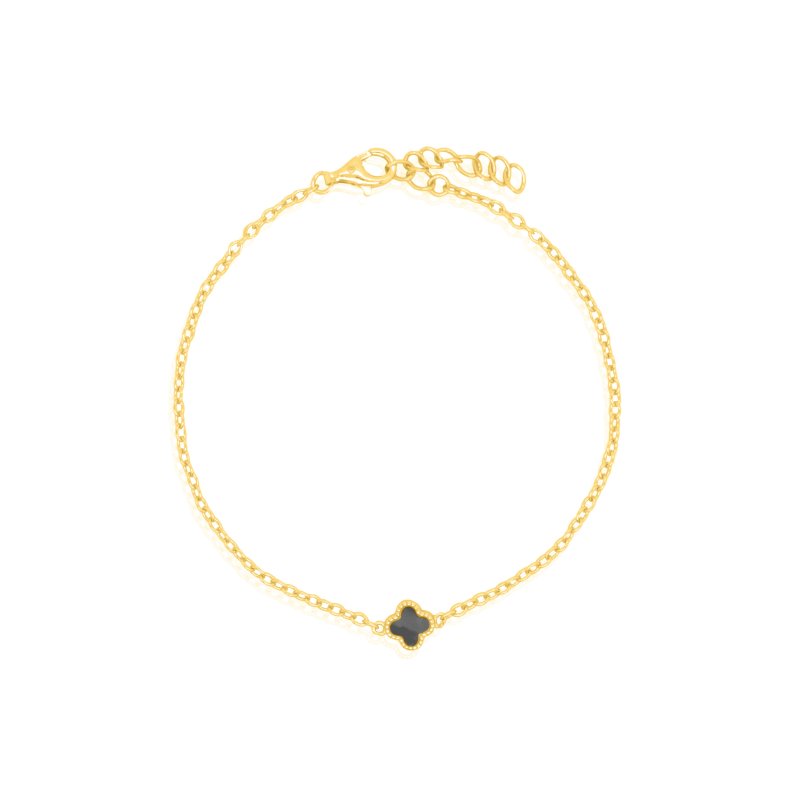 BR00437 silver gold vermail black onyx clover chain bracelet silver gold vermeil black onyx clover chain bracelet