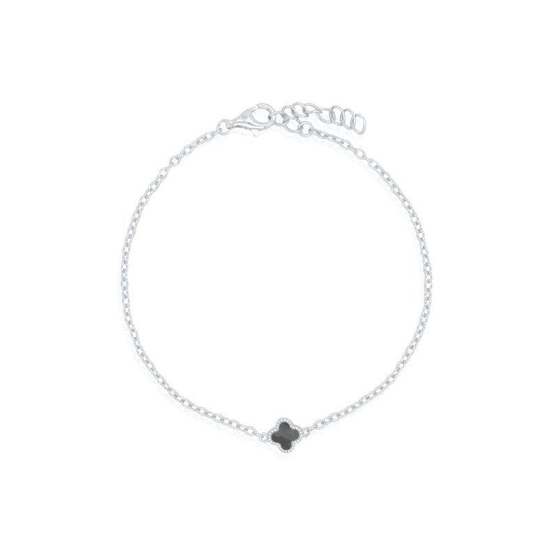 BR00438 silver black onyx clover chain bracelet silver black onyx clover chain bracelet