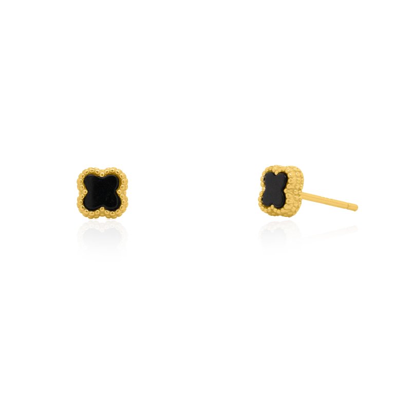 ER01443 silver gold vermeil black onyx clover stud earrings silver gold vermeil black onyx clover stud earrings