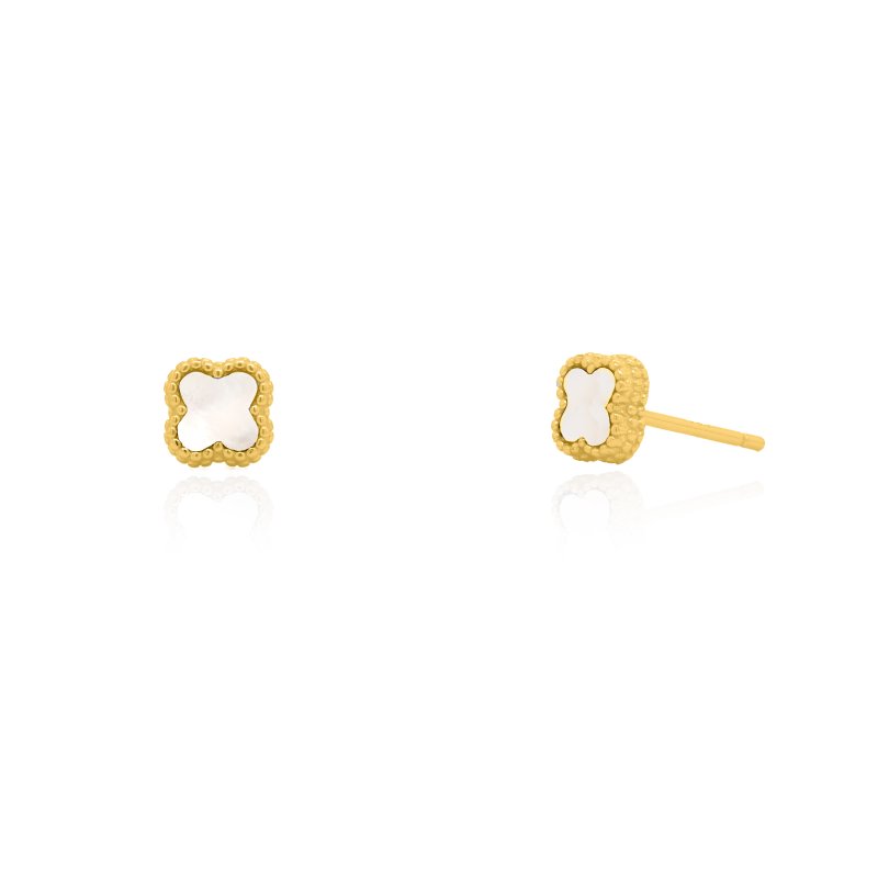 ER01444 sterling silver gold vermeil mother of pearl clover stud earrings sterling silver gold vermeil mother of pearl clover stud earrings