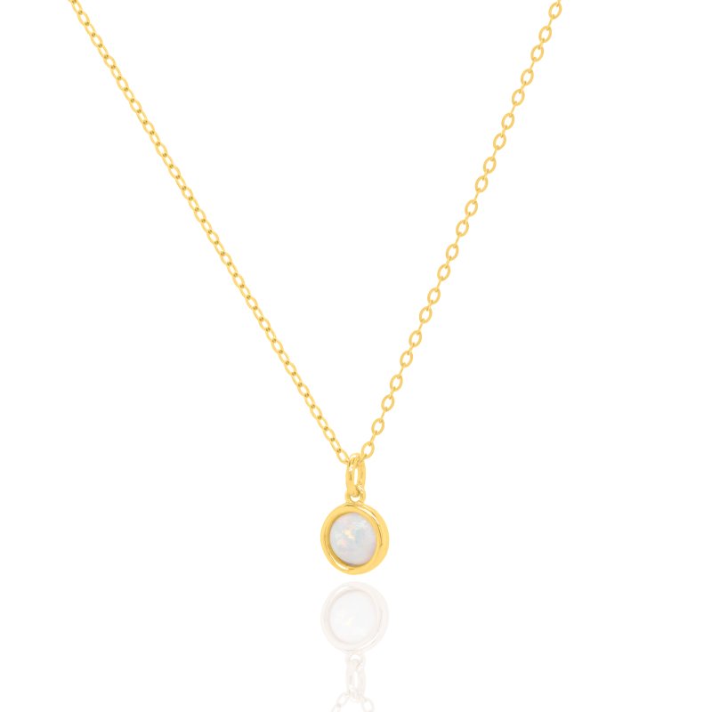 NE00375 yellow gold 10k white opal bezel set pendant necklace yellow gold 10k white opal bezel set pendant necklace
