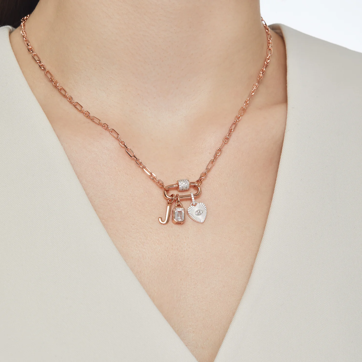 Carabiner Twist Link model rose gold vermeil necklace charm holder hillberg and berk