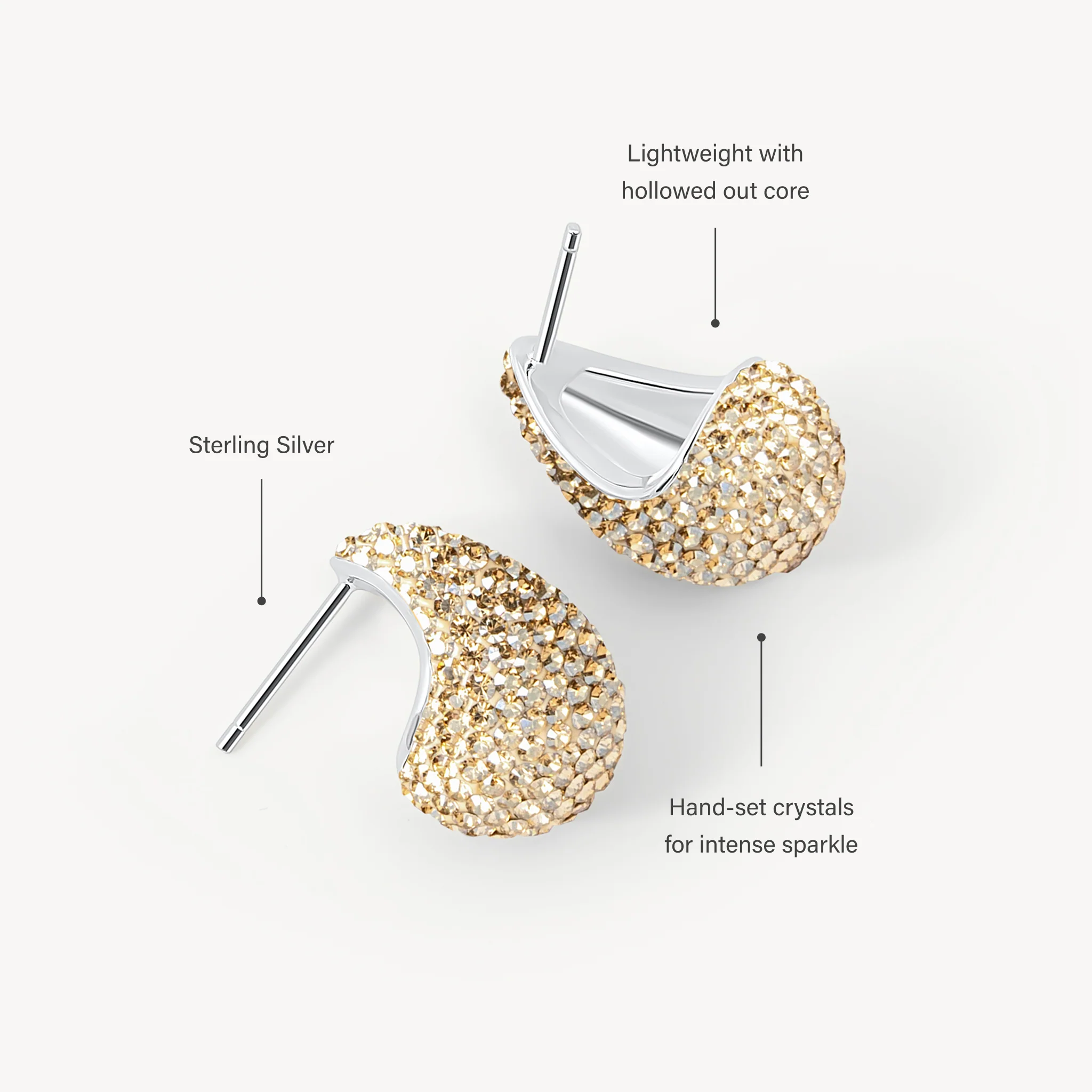 mini dream puff Hillberg and Berk softt gold sparkle statement stud earring info mini dream puff Hillberg and Berk softt gold sparkle statement stud earring info