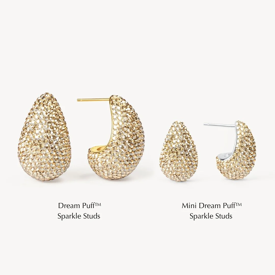 mini dream puff Hillberg and Berk softt gold sparkle statement stud earring size comparison mini dream puff Hillberg and Berk softt gold sparkle statement stud earring size comparison