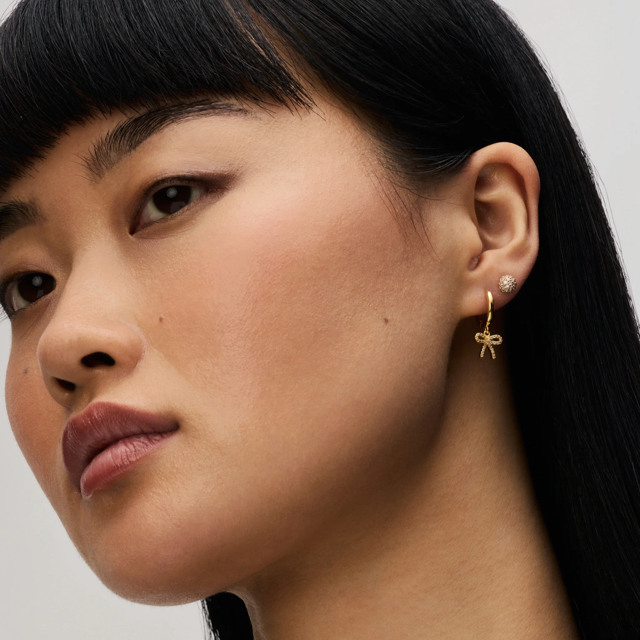 Baby Bow huggie crystal earrings gold vermeil hillberg and berk model 2