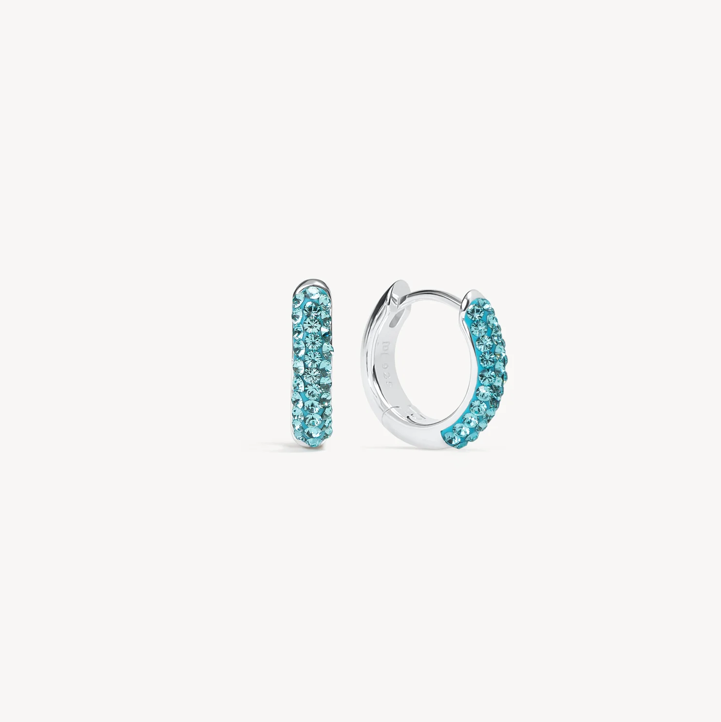 December birthstone always on sparkle silver huggie hoops hillberg and berk front December birthstone always on sparkle silver huggie hoops hillberg and berk front