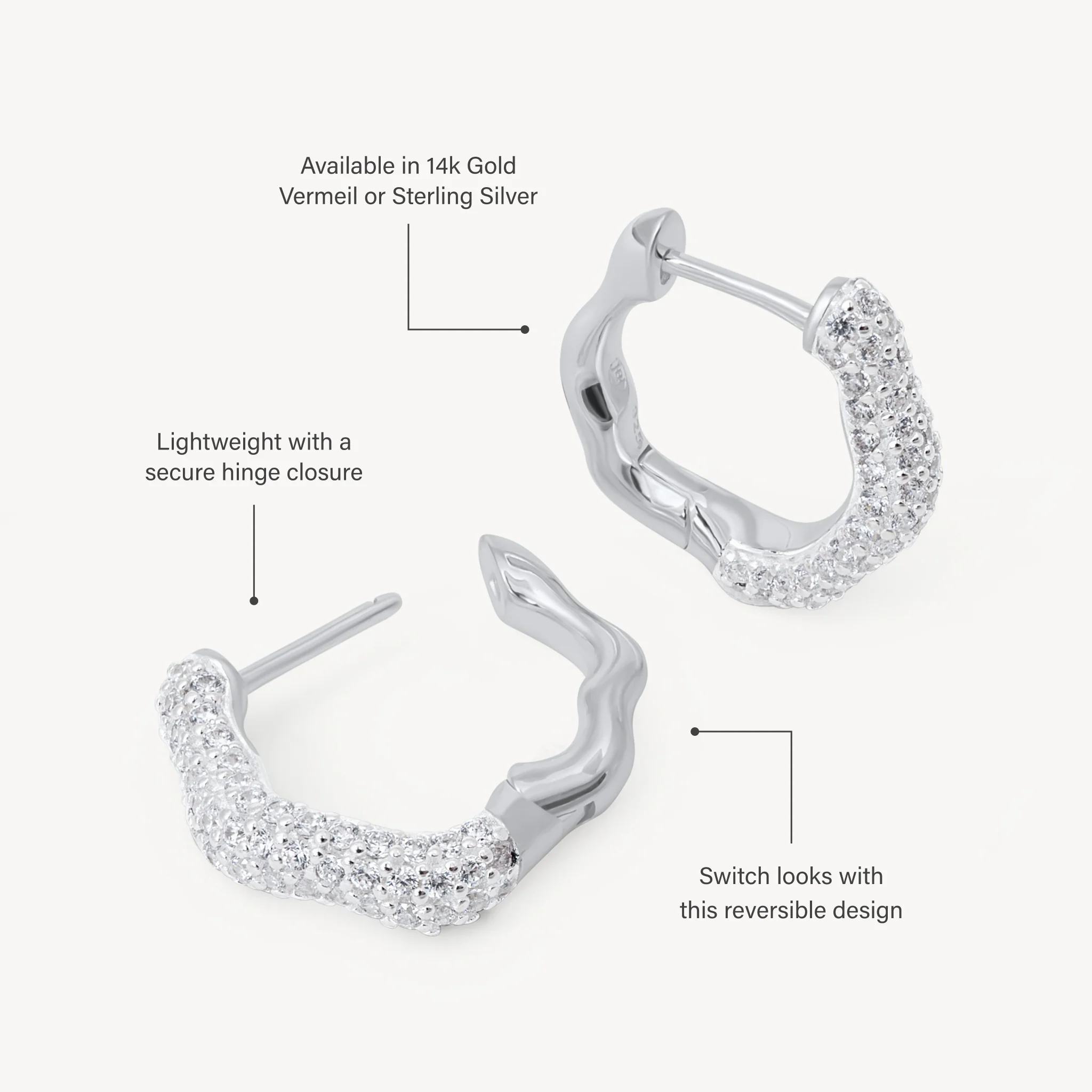 Hillberg and Berk Nova sparkle wavy hoop earrings info