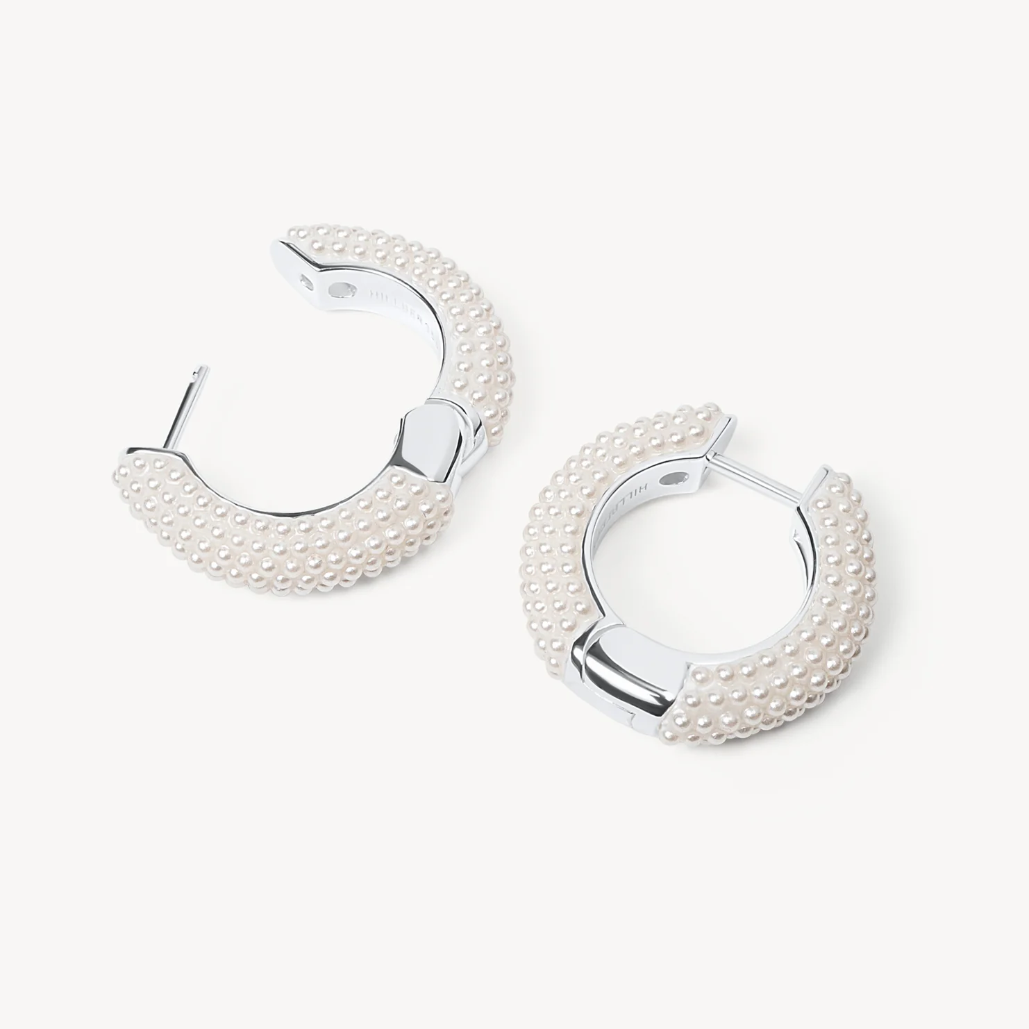 Hillberg and Berk Silver Pearl Hoop Earrings open Hillberg and Berk Silver Pearl Hoop Earrings side