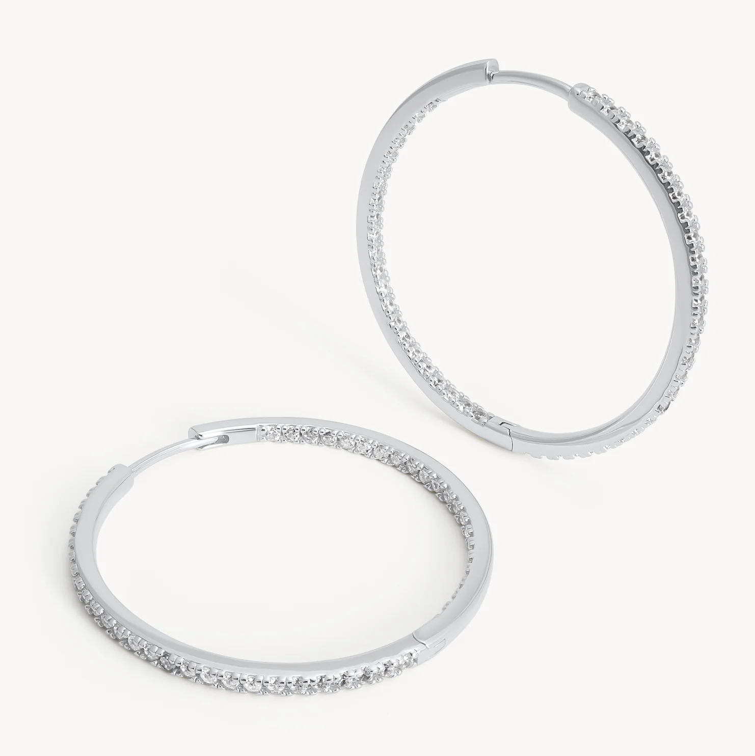 Hillberg and Berk Large Inside and out pave hoopo earrings silver side