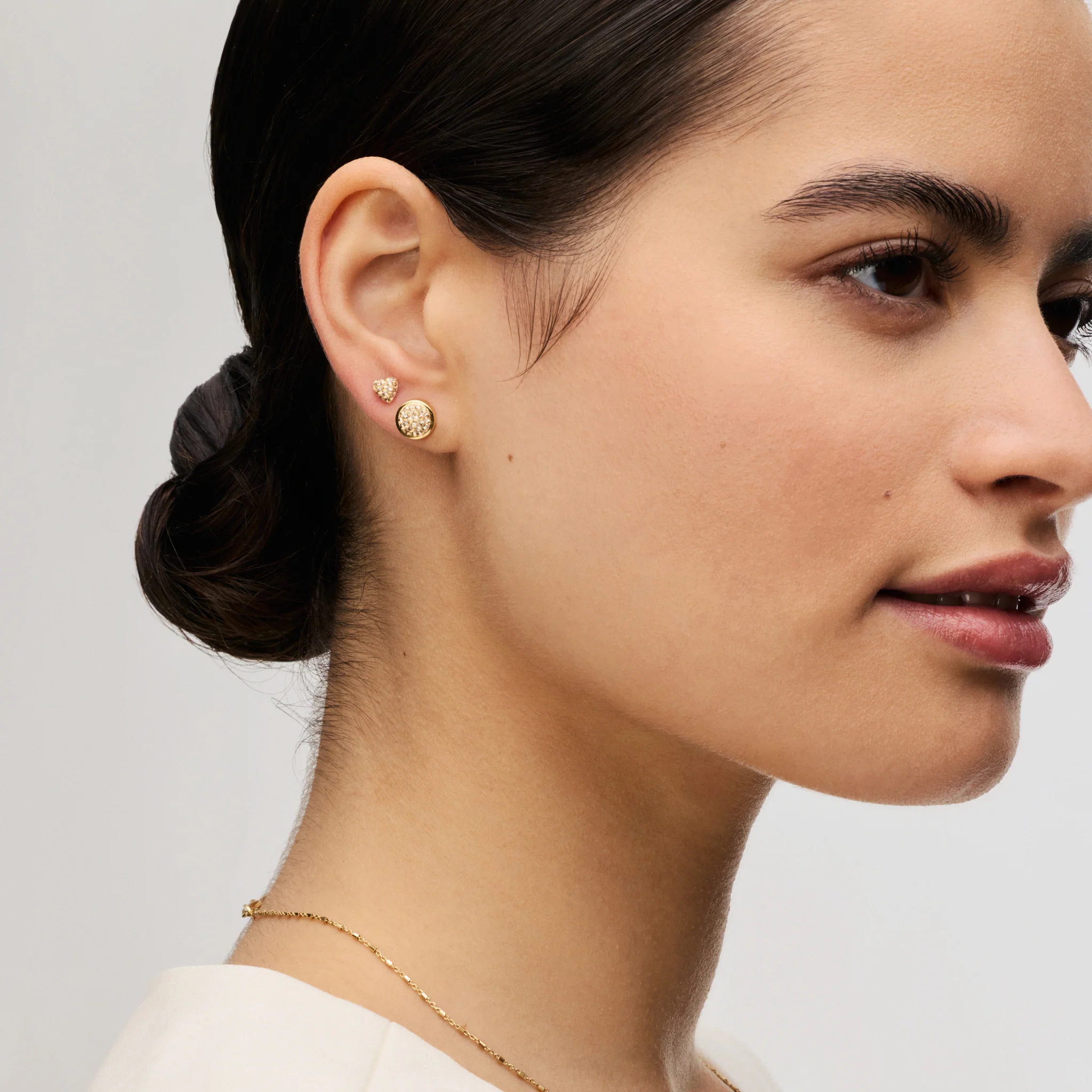 Mini Sparkle Heart Stud Earrings Soft Gold Colour - Image 4