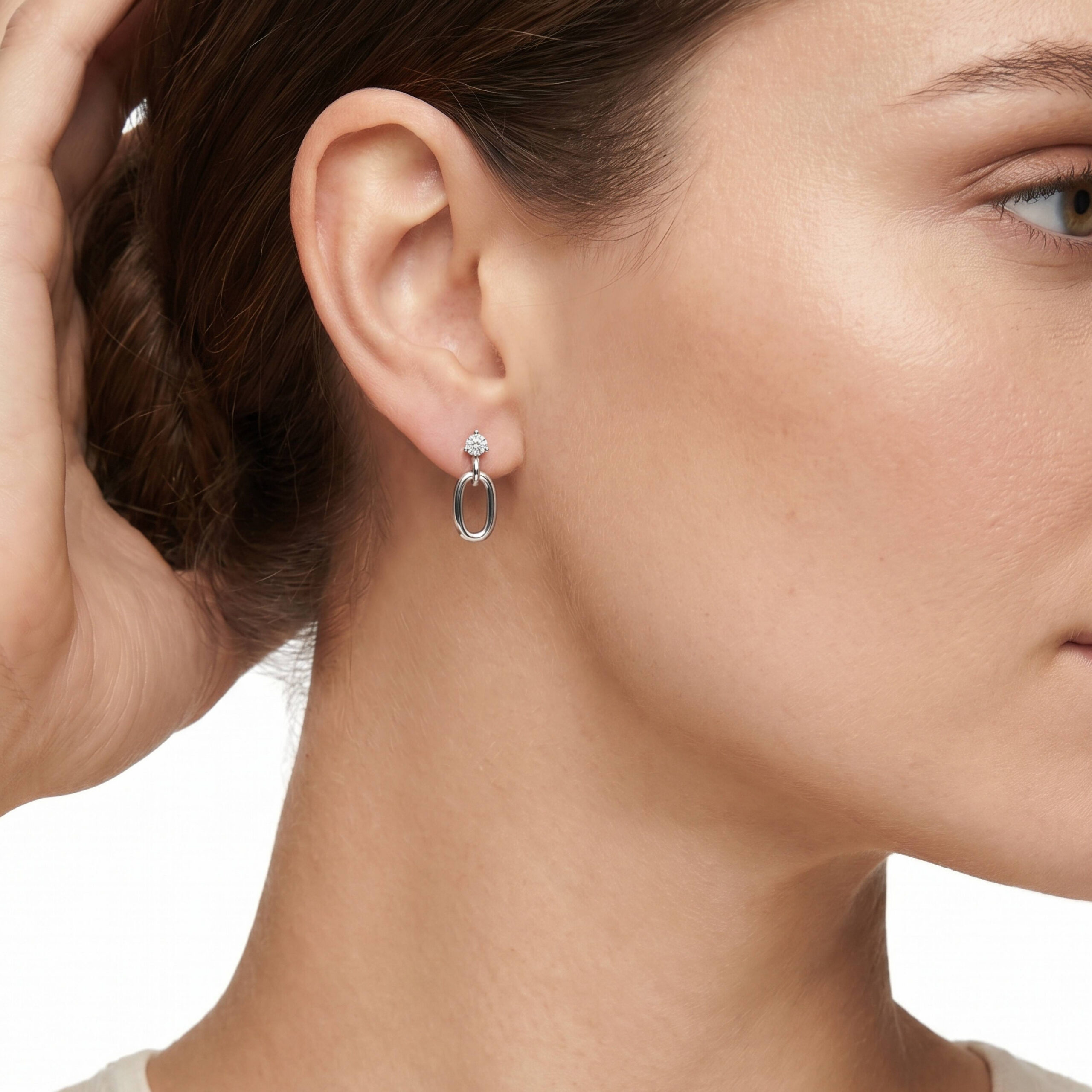 Sterling Silver Cubic Zirconia Dangling Stud Earrings - Image 4