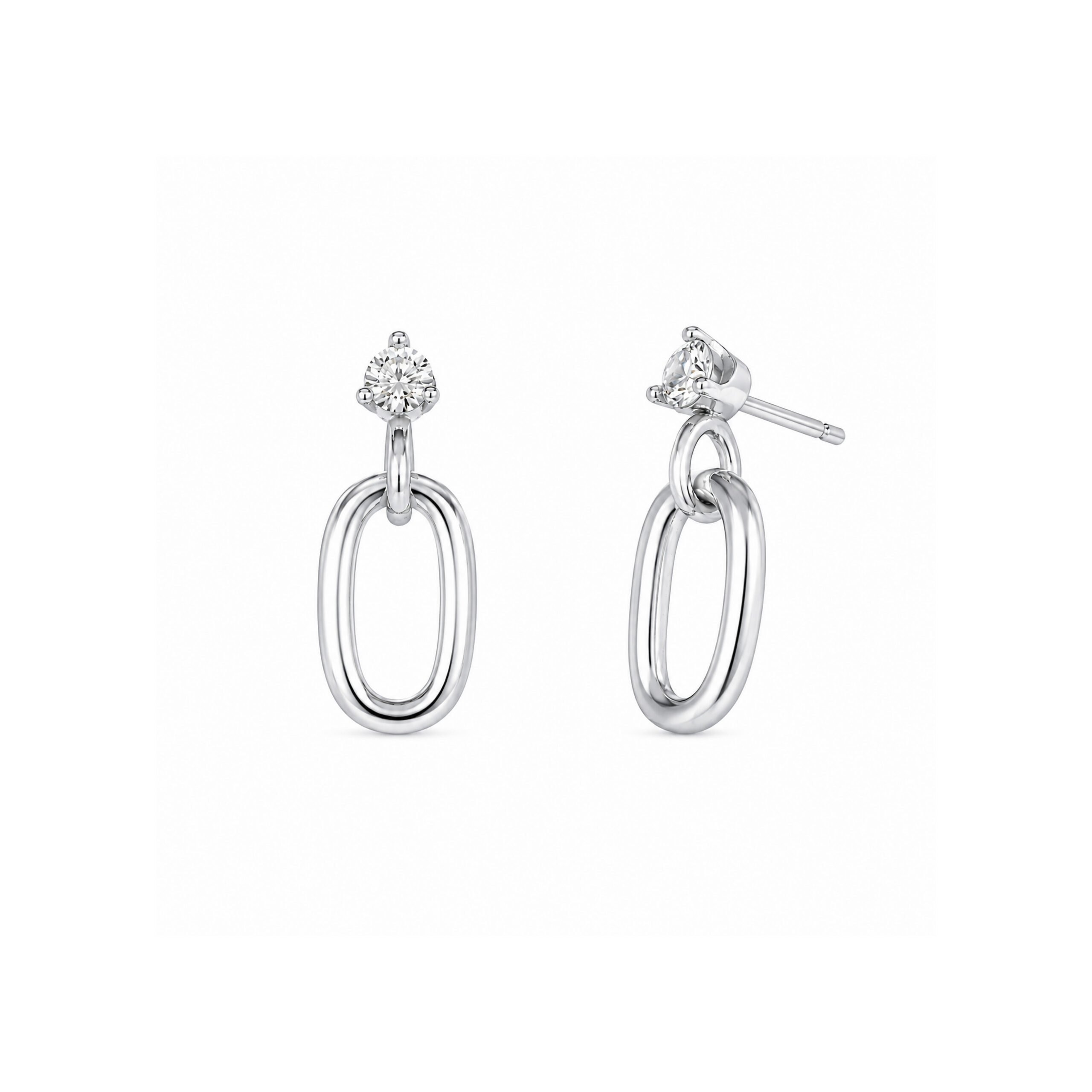 Sterling Silver Cubic Zirconia Dangling Stud Earrings - Image 2