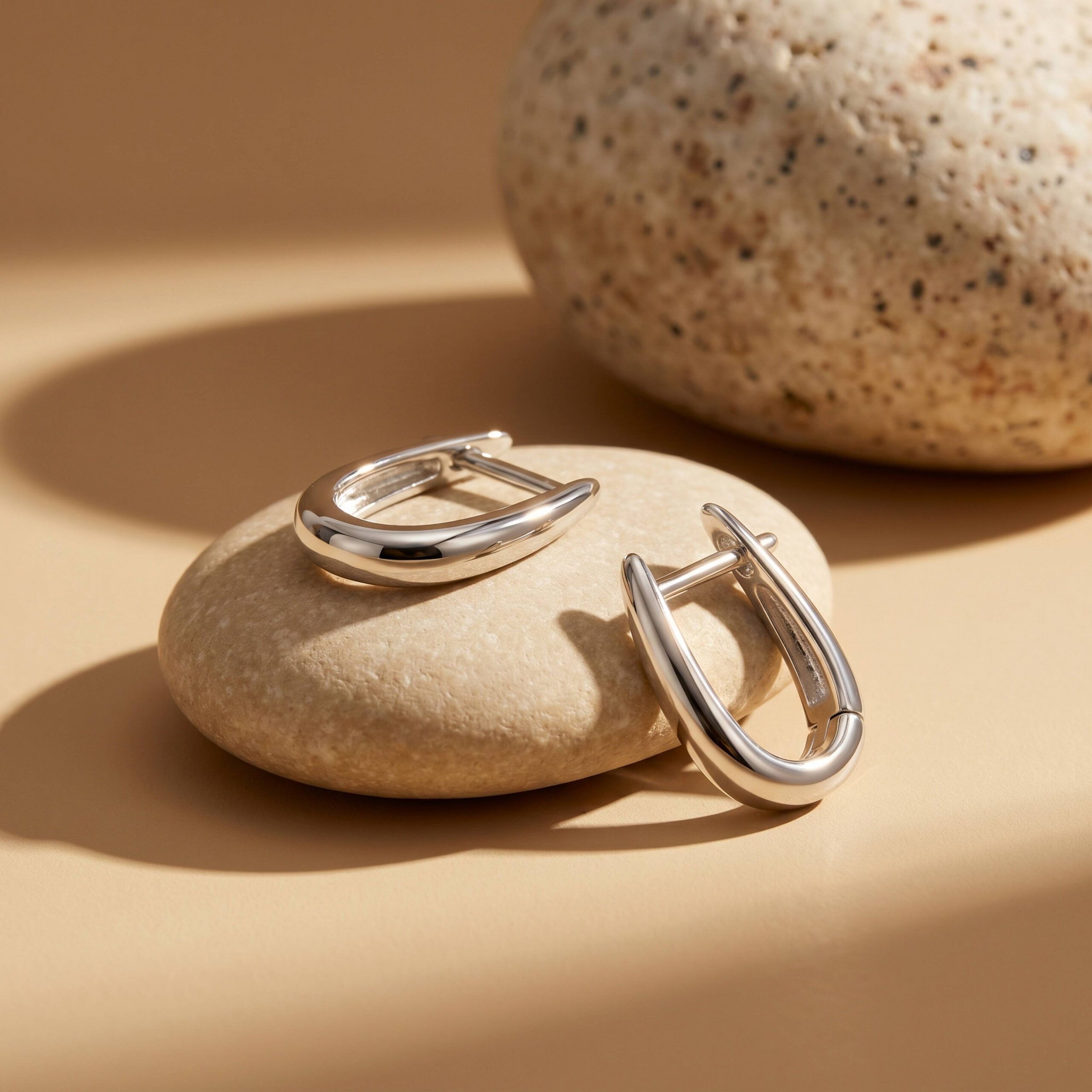 Sterling Silver Oval Huggie Earrings - Image 5